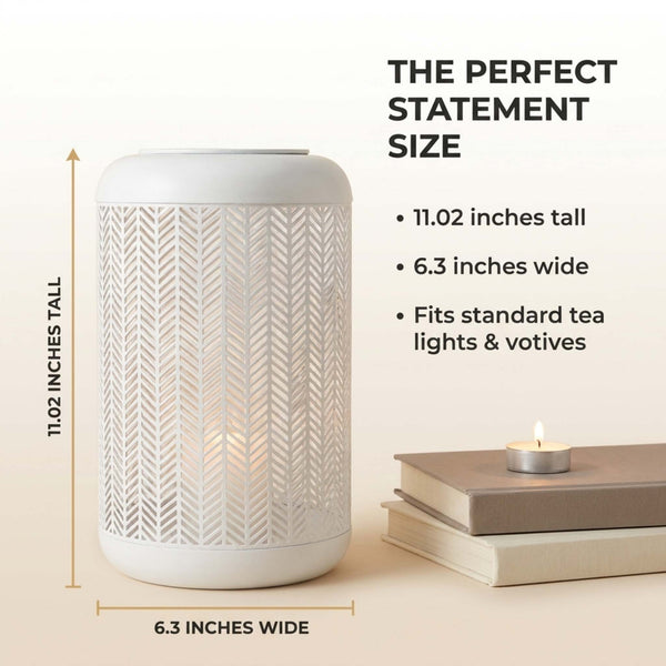 Glass Candle Holder Lantern – White Lattice Pattern Compact Basket Weave Lantern