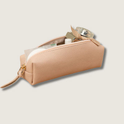 Elegant Leather Makeup Bag - Dusty Rose - Aurora