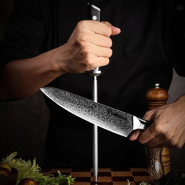 Professional Diamond Knife Sharpener 10 inch German Stainless Steel Black G10 Fiber - Gifts for You 'n Me
