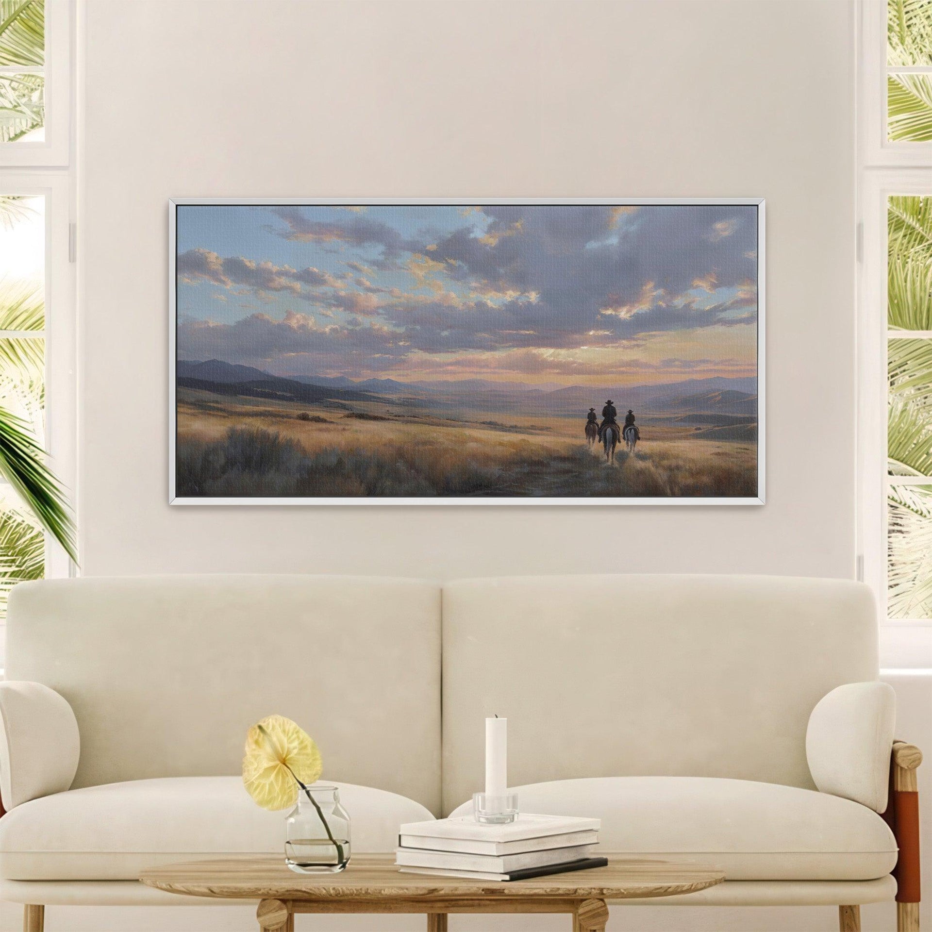 Cowboys in Western Sunset Landscape Wall Art