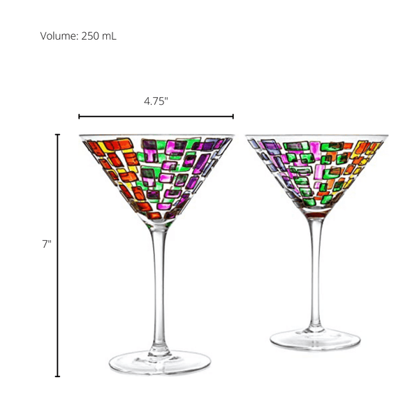Renaissance Holiday Stained Glass Windows, Artisanal Hand Painted Glassware - The Wine Savant - Gift Idea Her, Him, Birthday, Mom, Housewarming, Gifts Ideas for Women & Men (Martini Glasses)
