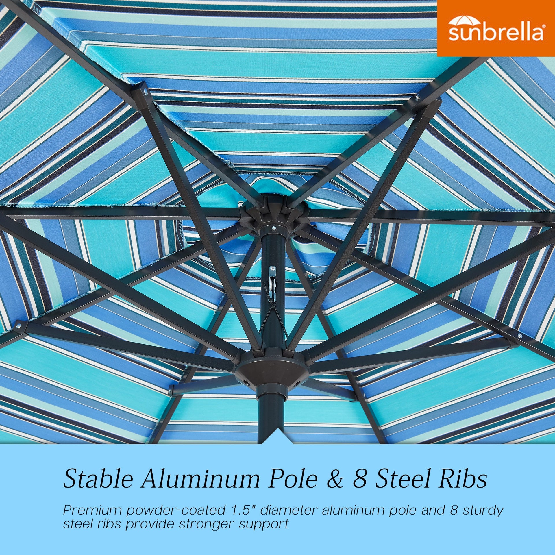 PATIO TREE Patio 9Ft Market Umbrella Stripe With Sunbrella®, Outdoor Table Umbrella for Patio,Porch (Dolce Oasis)