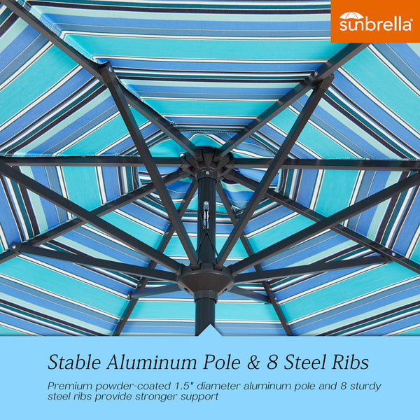 PATIO TREE Patio 9Ft Market Umbrella Stripe With Sunbrella®, Outdoor Table Umbrella for Patio,Porch (Dolce Oasis)