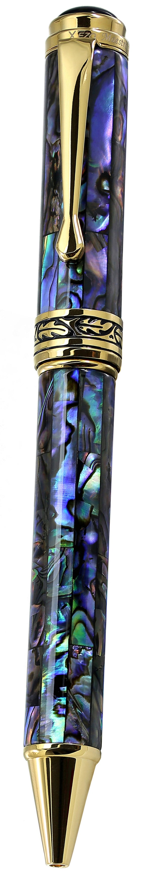 Maestro® Paua Abalone Sea Shell Fountain Pen (Fine Nib) and Ballpoint Pen Set - 18K Gold Plated