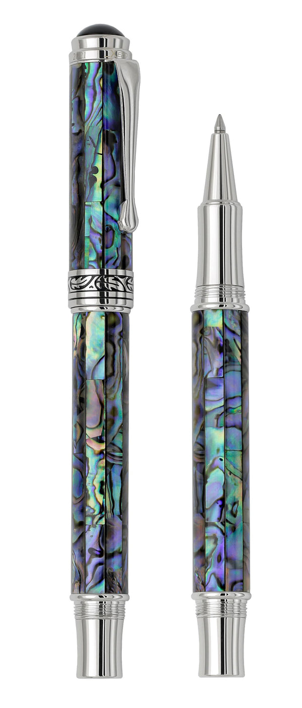 Maestro® Paua Abalone Sea Shell Fountain Pen (Medium Nib) and Rollerball Pen Set - Platinum Plated