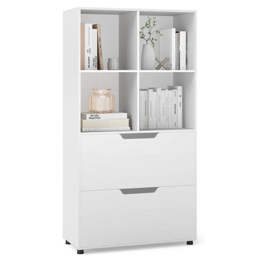 4-Cube Bookcase with 2 Drawers 51 inch 5-Tier Tall Freestanding Bookshelf-White