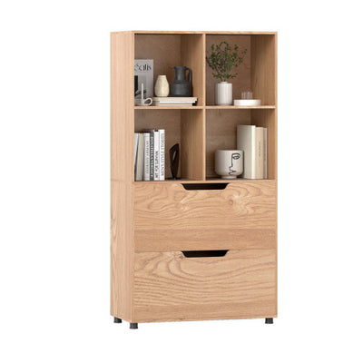 4-Cube Bookcase with 2 Drawers 51 inch 5-Tier Tall Freestanding Bookshelf-Natural