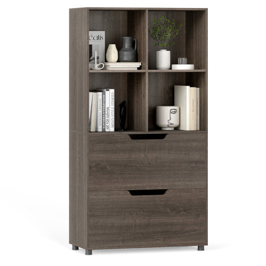4-Cube Bookcase with 2 Drawers 51 inch 5-Tier Tall Freestanding Bookshelf-Gray