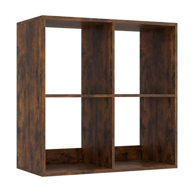 4 Cube Bookshelf with Back Guardrail for Living Room Bedroom-Coffee