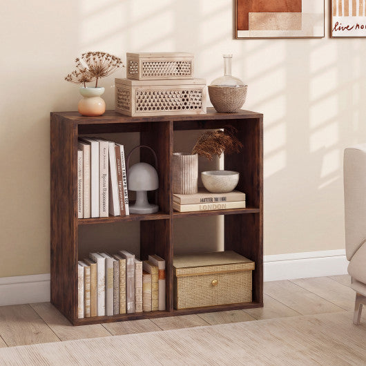 4 Cube Bookshelf with Back Guardrail for Living Room Bedroom-Coffee
