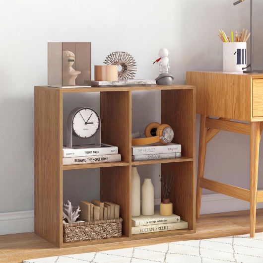 4 Cube Bookshelf with Back Guardrail for Living Room Bedroom-Natural