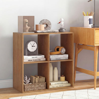 4 Cube Bookshelf with Back Guardrail for Living Room Bedroom-Natural