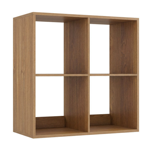 4 Cube Bookshelf with Back Guardrail for Living Room Bedroom-Natural