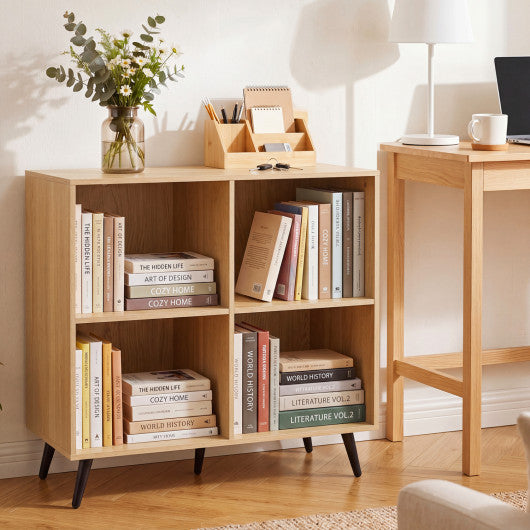 4-Cube Wooden Bookshelf Bookcase with 5 Metal Legs for Home-Natural