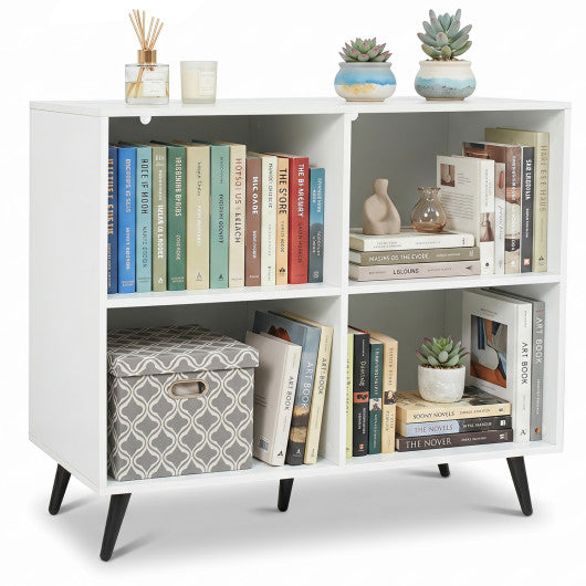 4-Cube Wooden Bookshelf Bookcase with 5 Metal Legs for Home-White