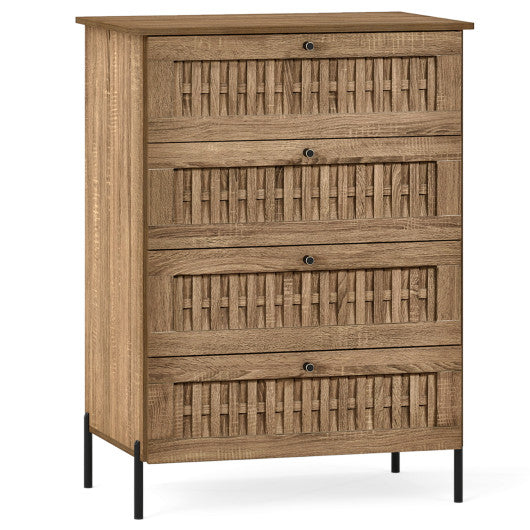 4-Drawer Dresser with Interlocking Mechanism and Metal Legs for Bedroom-Oak