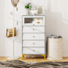 4 Drawer Modern Storage Cabinet with Flip Up Fluted Glass Door-Gray and White