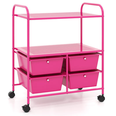 4 Drawers Shelves Rolling Storage Cart Rack-Hot Pink