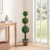 4 FT Artificial Triple Ball Boxwood Tree with Cement-filled Retro Planter-Green