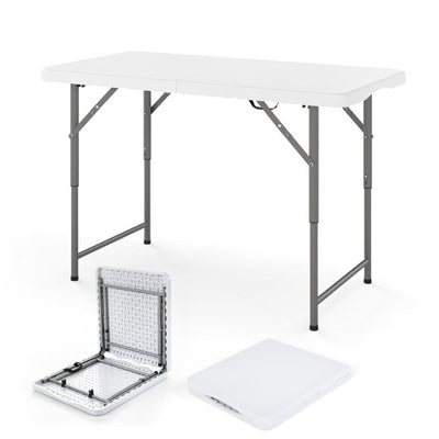 4 Feet Portable Camping Table with HDPE Tabletop and Metal Legs-White