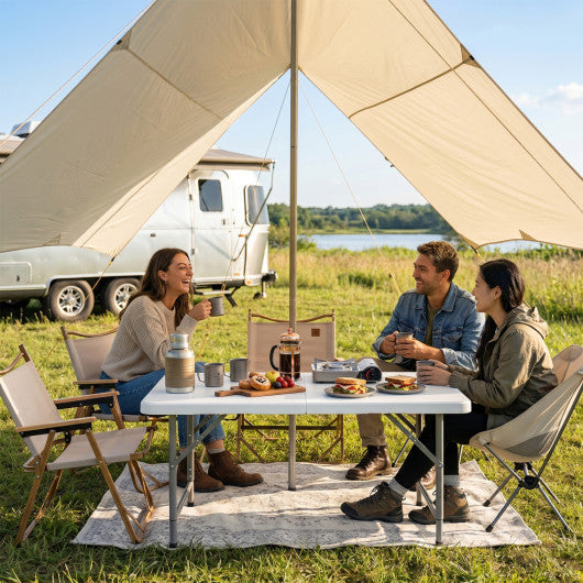 4 Feet Portable Camping Table with HDPE Tabletop and Metal Legs-White