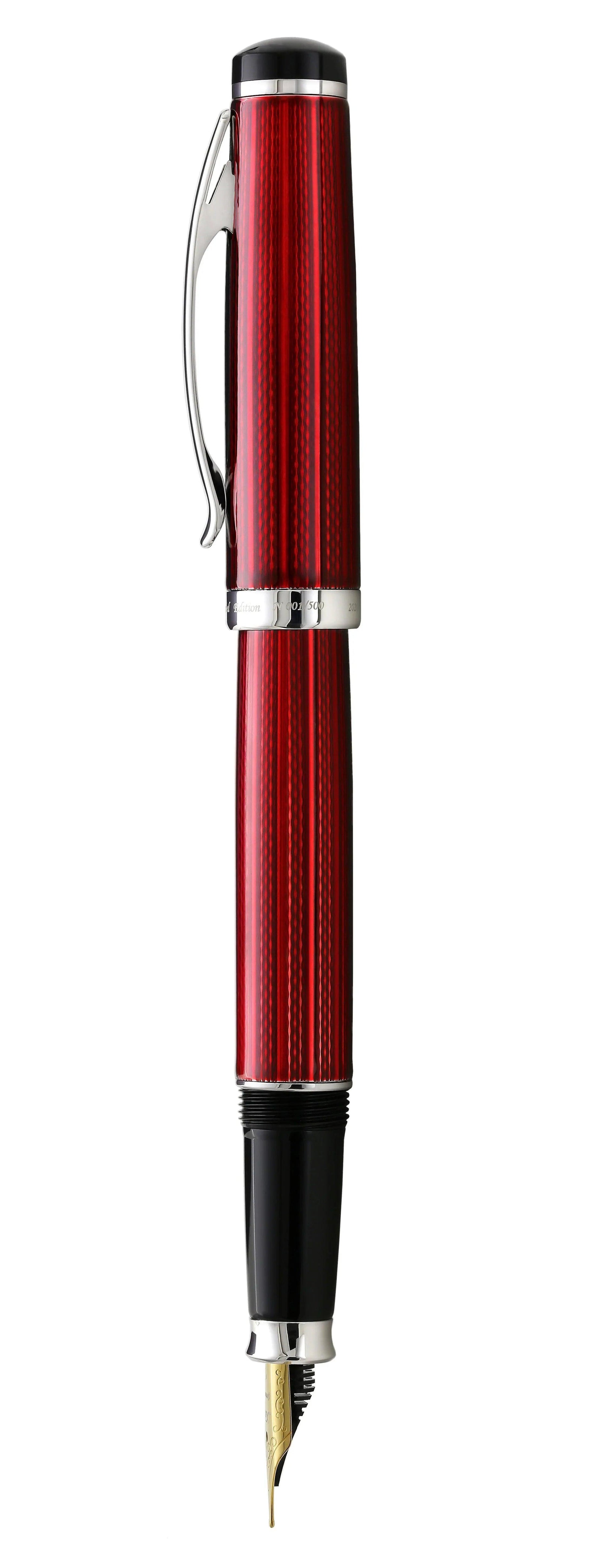 Incognito Diamond-Cut Lacquered Brass Fountain Pen (Fine Nib) - Burgundy Red - Gifts for You 'n Me