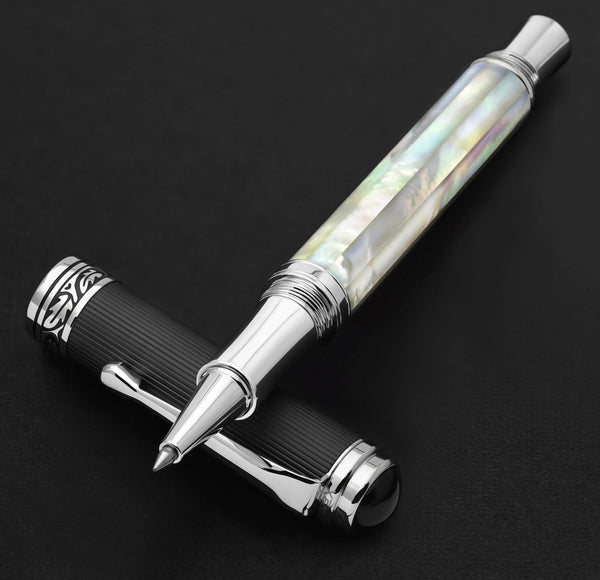 Maestro® Oceanic White Mother of Pearl Rollerball Pen - DLC (Diamond-Like Coating) PVD Cap - Gifts for You 'n Me