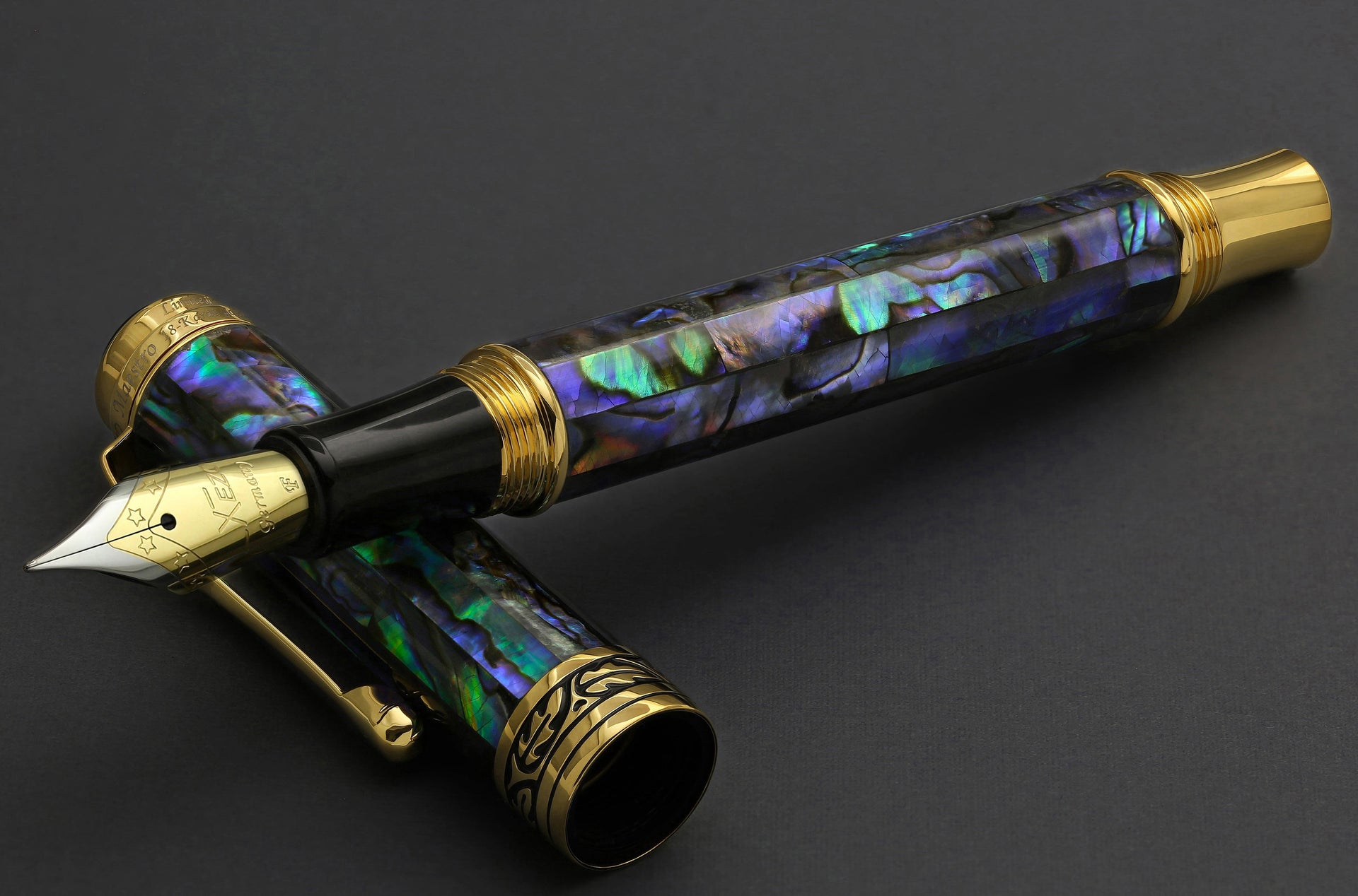 Xezo Maestro® Paua Abalone Sea Shell Fountain Pen (Fine Nib) - 18K Gold Plated