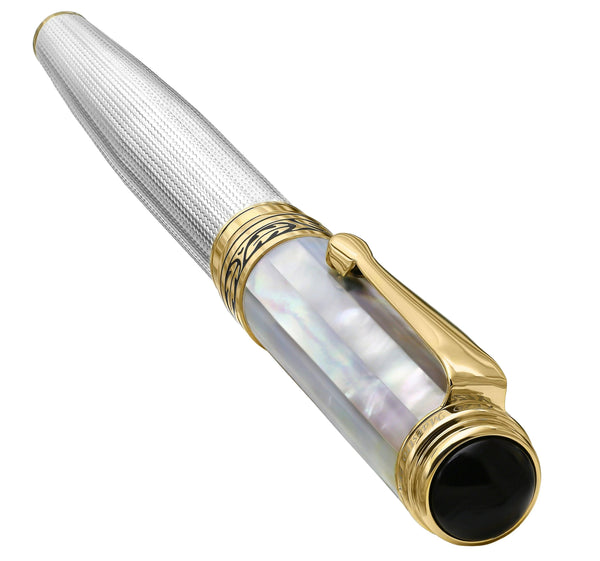 Maestro® 925 Sterling Silver Fountain Pen (Medium Nib) - White Mother of Pearl Cap - Gifts for You 'n Me