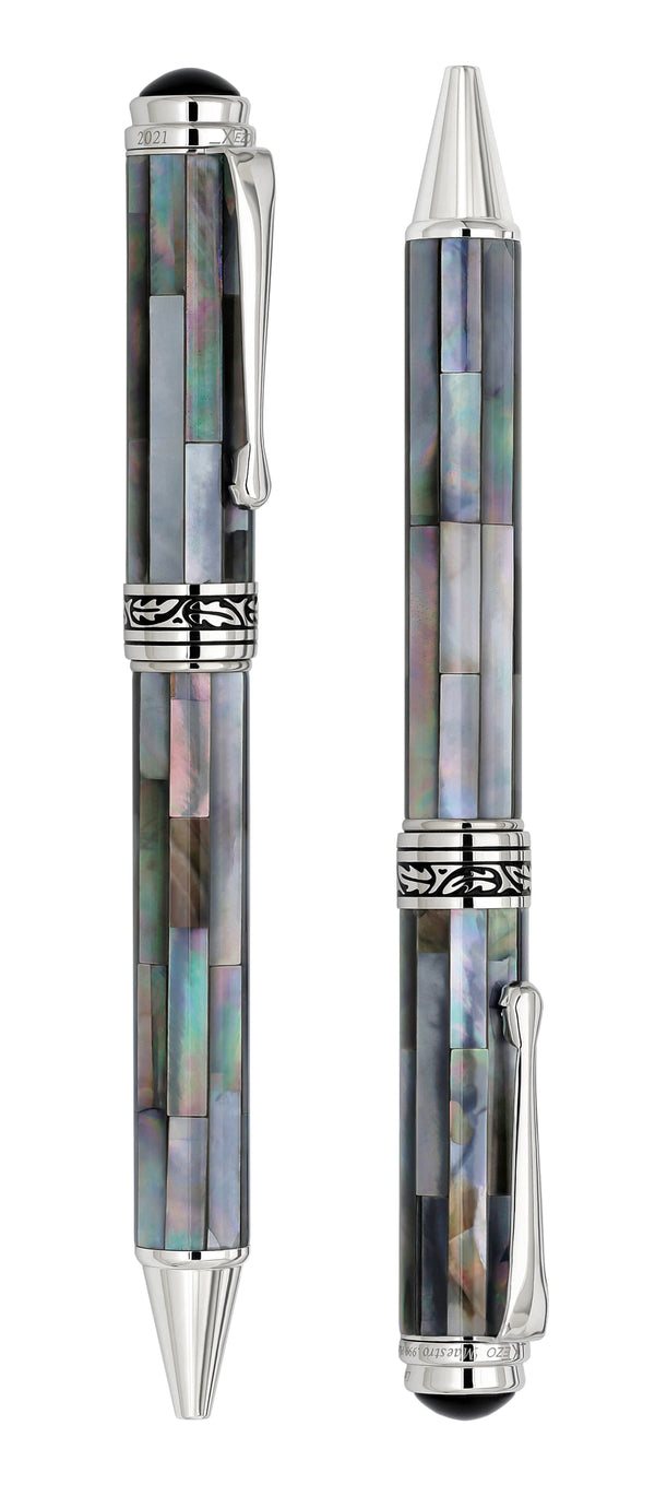 Maestro® Black Mother of Pearl Fountain Pen (Medium Nib) and Ballpoint Pen Set - Platinum Plated