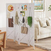 4-Panel Pegboard Display Stand Folding Room Divider with Solid Wood Frame-White - White