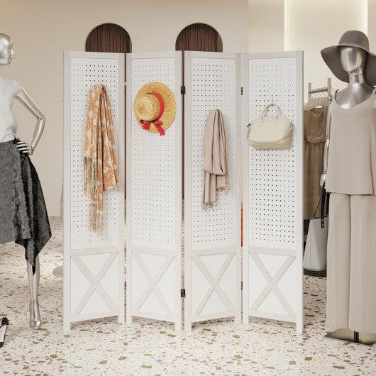 4-Panel Pegboard Room Divider 67 Inches Tall Foldable Privacy Screen