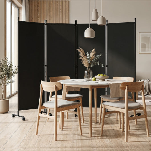 4-Panel Room Divider with Lockable Wheels for Living Room-Black