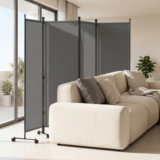 4-Panel Room Divider with Lockable Wheels for Living Room-Gray