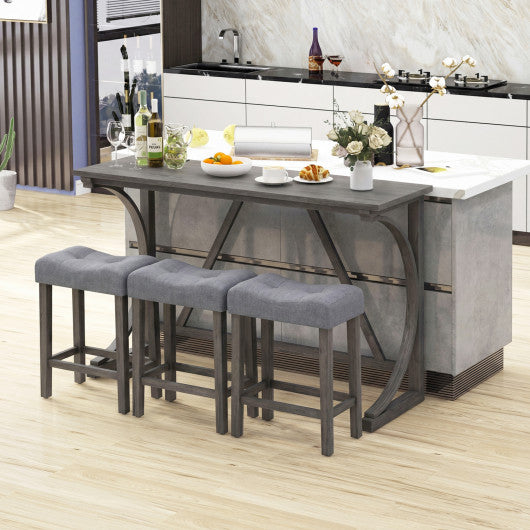 4-Piece Bar Table Set with Power Outlet and Upholstered Saddle Seat Stools-Black
