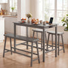 4-Piece Counter Height Dining Table Set with Power Outlet Solid Rubber Wood Kitchen Table-Gray