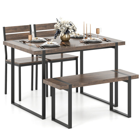 4-Piece Dining Table Set for 4 with 1 Bench and 2 Chairs-Gray