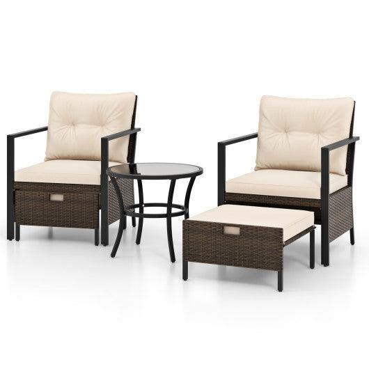 4 Piece Outdoor Furniture Set with Glass Topped Coffee Table-White