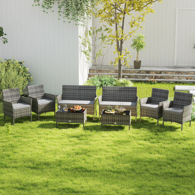 4 Pieces Patio Rattan Conversation Set with Tempered Glass Coffee Table-Gray