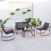 4 Piece Patio Rocking Set with Glass-Top Table-Black