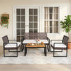 4-Piece Patio Set with Acacia Coffee Table and Wicker Chairs for Backyard-Brown & Black