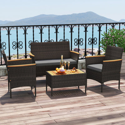 4 Piece Patio Wicker Sofa Set 2 Rattan Chairs and Loveseat with Table-Grey