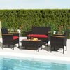 4 Piece Patio Wicker Sofa Set 2 Rattan Chairs and Loveseat with Table-Red