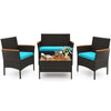 4 Piece Patio Wicker Sofa Set 2 Rattan Chairs and Loveseat with Table-Turquoise - Turquoise