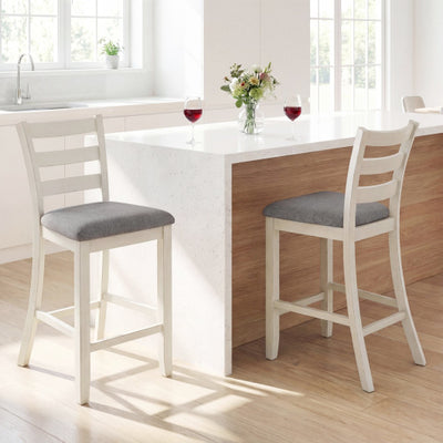 4 Pieces Counter Height Chairs with Fabric Seat and Rubber Wood Legs-Beige
