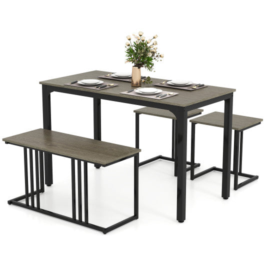 4 Pieces Space-Saving Dining Table Set with Bench and 2 Stools-Oak