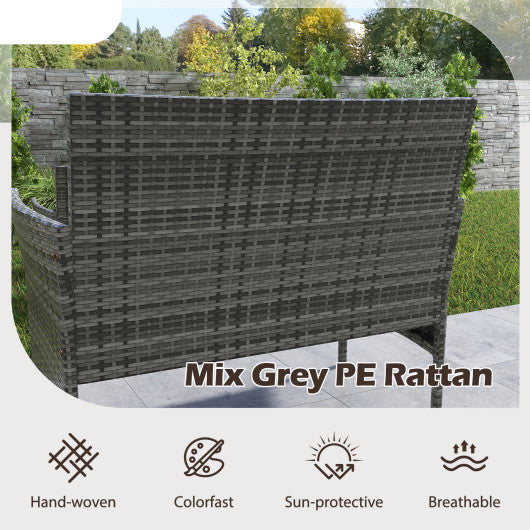 4 Pieces Patio Rattan Conversation Set with Tempered Glass Coffee Table-Beige
