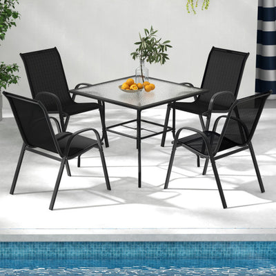 4 Pieces Stackable Patio Dining Chairs Set with Armrest-Black