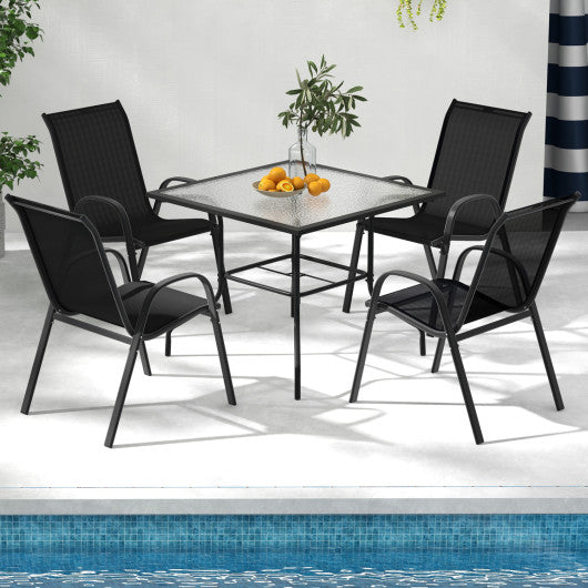 4 Pieces Stackable Patio Dining Chairs Set with Armrest-Black