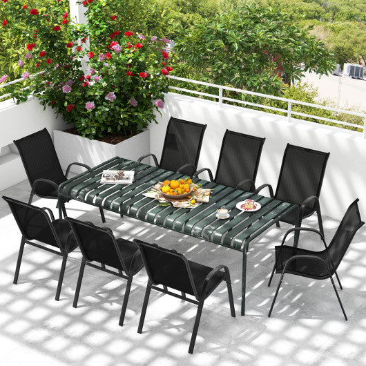 4 Pieces Stackable Patio Dining Chairs Set with Armrest-Black